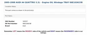 06E103623B AUDI Engine Oil Windage Tray A4 Quattro #3