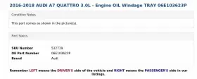 06E103623P AUDI Engine Oil Windage Tray A7 Quattro #3