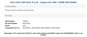 06F103603 AUDI Engine Oil Pan Sump Vw Golf #3