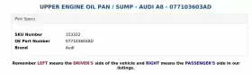 077103603AD AUDI Upper Engine Oil Pan Sump A8 #3