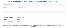 17738535501 BMW Rear Engine Oil Pan Cover I3 #2