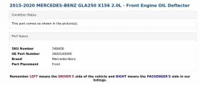 2600140000 MERCEDES Front Engine Oil Deflector GLA250 #3