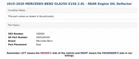 2600140300 MERCEDES Rear Engine Oil Deflector GLA250 #3