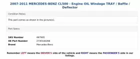 2730140266 MERCEDES Engine Oil Windage Tray Baffle Deflector #3