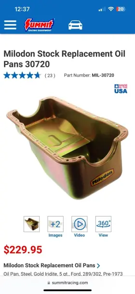30720 MILODON Oil Pan Front Sump Chassis 302 Ford #3 30720 MILODON Oil Pan Front Sump Chassis 302 Ford #3
