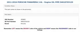 94610703120 PORSCHE Engine Oil Pipe Panamera #3