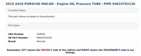 94610703130 PORSCHE Macan Engine Oil Pressure Tube Pipe #3