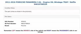 94610708520 PORSCHE Engine Oil Windage Tray Baffle Panamera #3