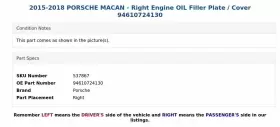 94610724130 PORSCHE Macan Right Engine Oil Filler Plate Cover #3