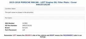 94610724230 PORSCHE Macan Left Engine Oil Filler Plate Cover #3