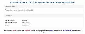 04E103207A VOLKSWAGEN Engine Oil Pan Flange Vw Jetta #3
