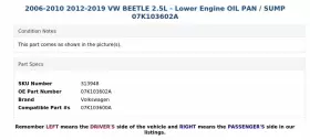 07K103602A VOLKSWAGEN Lower Engine Oil Pan Sump Vw Beetle #3