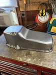 1986-up Small Block Chevy Oil Pan. Raw Steel, One Piece Seal, Driver Side Dip St. Fixed Price $25.00.